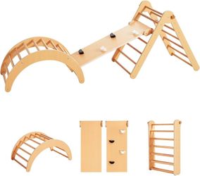 Beright 4 in 1 Pikler Triangle Gym, Montessori Foldable Climber with Ramp, Indoor Climbing Toys for Kids, Climbing Triangle for Toddlers Arch Climber,
