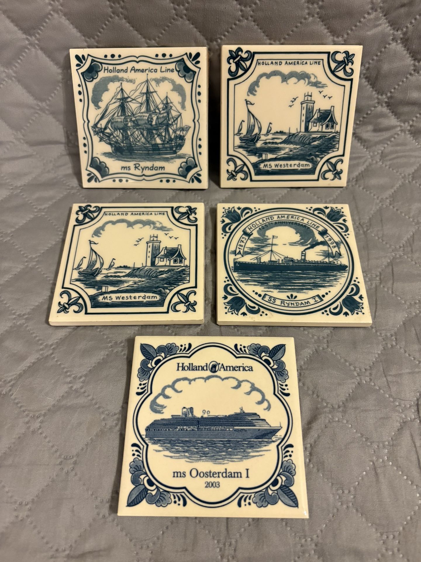 Vintage Set Of 5 Holland America Coasters