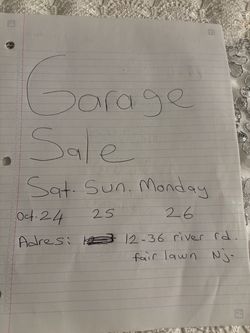 Garage sale. oct. 24. 25. 26