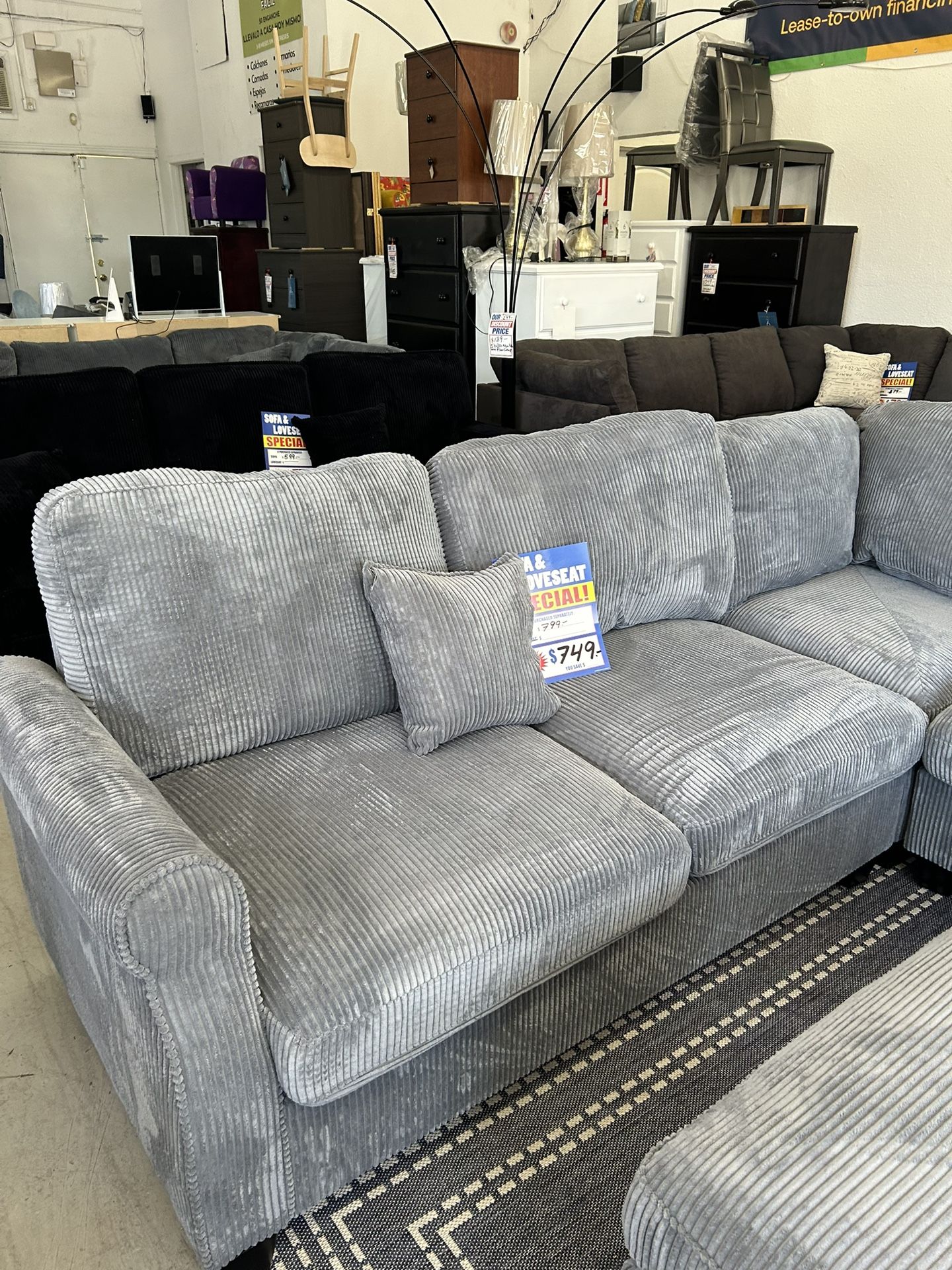 4 Piece Sectional Corduroy Sofa With Ottoman