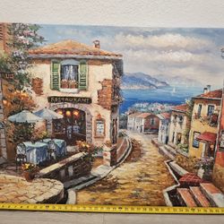 Italian Coastal Town Canvas Wall Art – 45” x 30” – Mediterranean Style