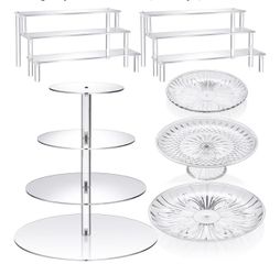 (707070-51) 6 Pcs Acrylic Dessert Stands Set Include Display Risers Cupcake Tower and Clear Round Dessert Trays Cake Table Holder for Wedding Baby Sho