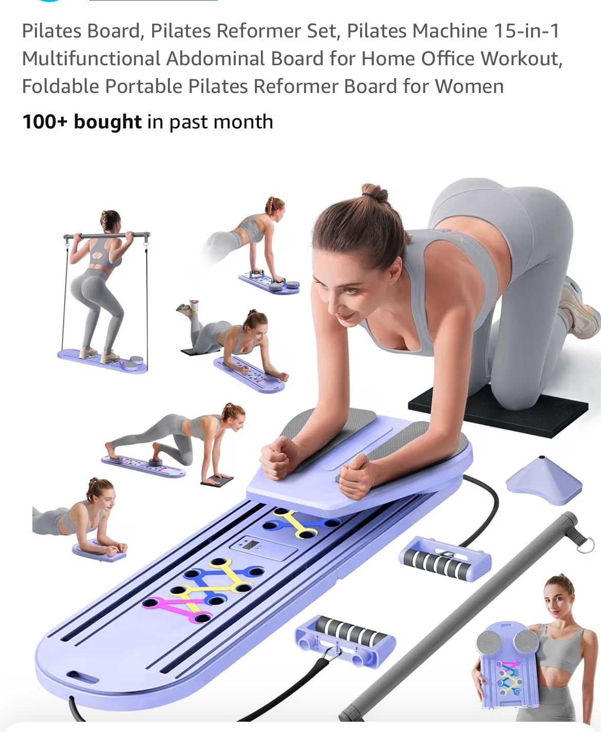 Pilatex Foldable Pilates Board - Multifunctional Reformer With Resistance Bands For Home Workouts