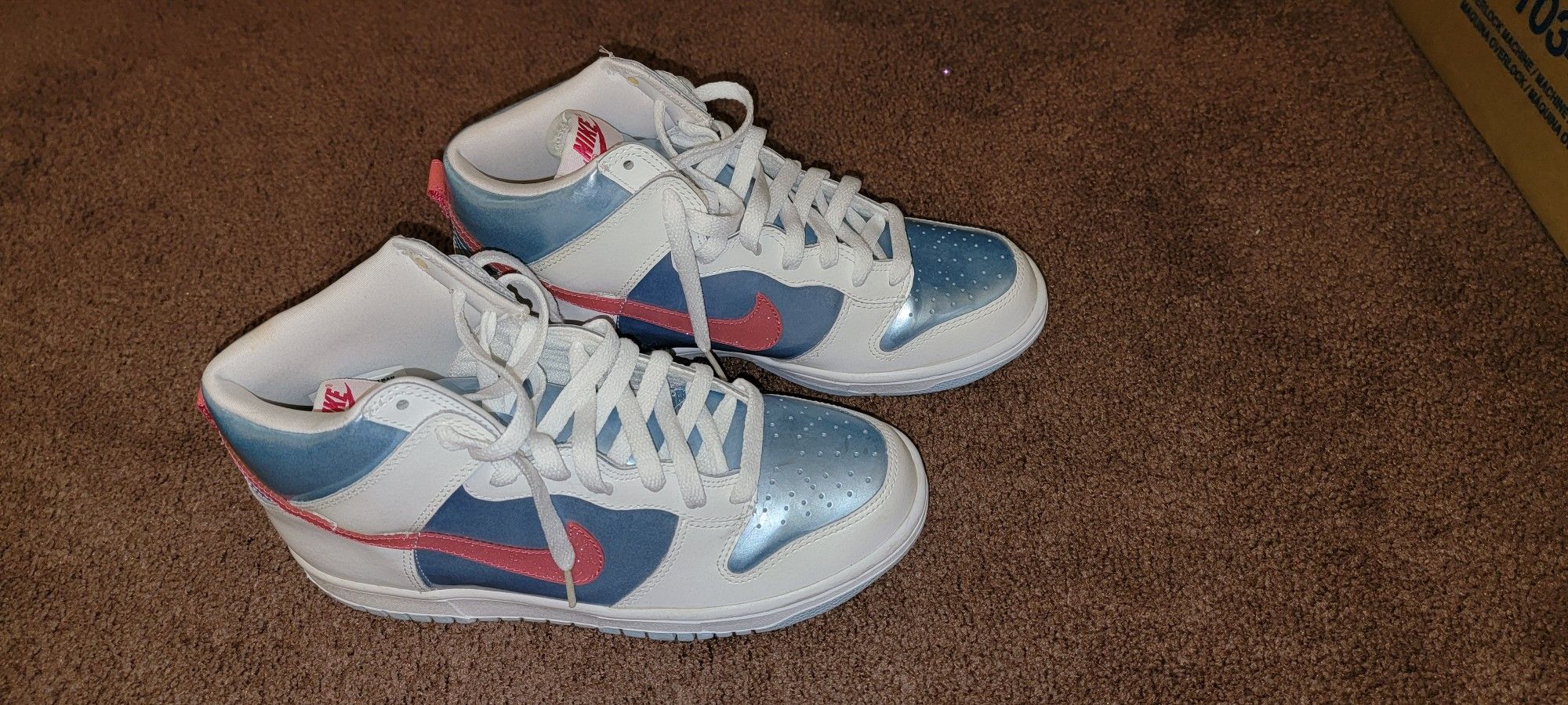 NIKE 7Y Metallic Blue And Glitter Pink High Tops