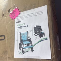 Magshion Foldable Transport Wheelchair for Adults 250 Lbs, Lightweight Transport Chair for Seniors, Portable Wheel Chair with Removable Cushion, Push-