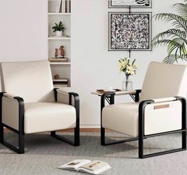 Set of 2, Accent Arm Chair with retractable side table holder