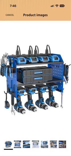 Power Tool Organizer Wall Mount 3 Layer Charging Station with 6 Outlets