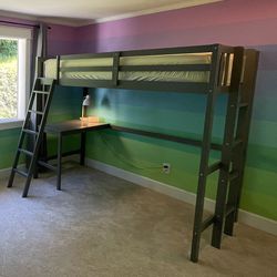 Gray Solid Wood Twin Bunk Bed 