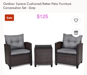 Outdoor 3-piece Cushioned Rattan Patio St