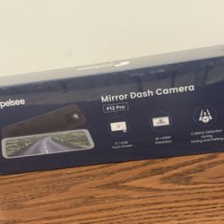 Pelsee P12 Pro Mirror Dash Cam 4K Front + Rear – 12” Touchscreen – New Sealed