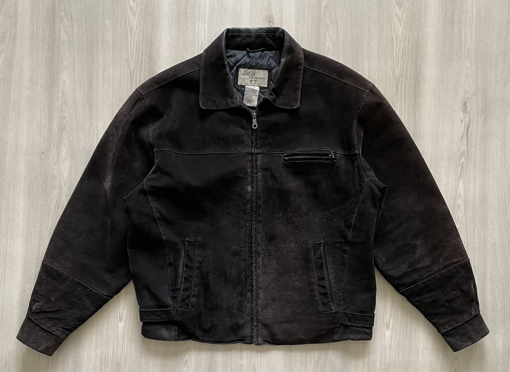 Vintage 90s Basic Equipment Leather Bomber Jacket Genuine Suede Worn Sz Medium