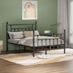 Queen Size Metal Platform Bed Frame with Headboard and Footboard, Heavy Duty Slat Support / No Box Spring Needed Mattress Foundation/ Underb