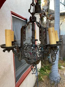 Vintage Wrought Iron Chandelier with Candle Sleeves