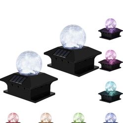 Solar Post Lights Outdoor with 2 Modes, Deck Fence Cap Crackle Glass Ball Lamp Waterproof Fits 4x4 and 6x6 Wooden for Fence, Deck, Patio and Garden De
