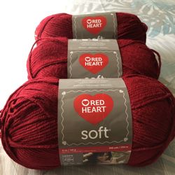Red Heart “Soft” 3 Skeins Of “Wine” Yarn - NEW