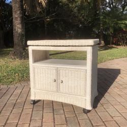 Vintage Wicker Swivel Top Cabinet, Bar Cart, TV Stand 