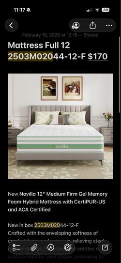 New Novilla 10" Twin Medium Firm Gel Memory Foam Hybrid Mattress with CertiPUR-US and ACA Certified  New in box 2503M02044-10 Crafted with the envelop