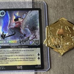 SIGNED D23 Expo Ravensburger Lorcana Mickey Promo Card And Pin