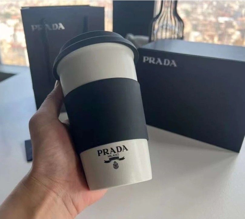 Prada  Ceramic Coffee Cup With Rubber Lid And Holder