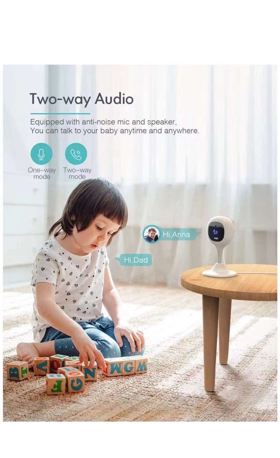 Security Camera Indoor, 1080P WiFi Camera for Baby/Pet/Nanny Motion Detection, Night Vision, Two-Way Audio, Compatible with Alexa/Cloud Service