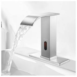 CDLODIN-Touchless Bathroom Faucet Automatic Bathroom Sink Faucet with Sensor, Control Box and Temperature Mixer and Hole Cover Plate, Brushed Nickel