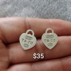 925 Sterling Silver Earrings/Aretes De Corazón De Plata 925