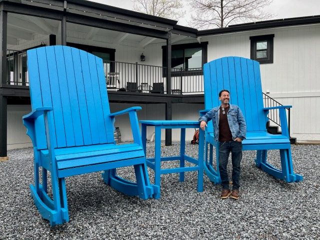 Oversized Pair Of Blue Rocking Chairs Over 9ft Tall (JUST SOLD)
