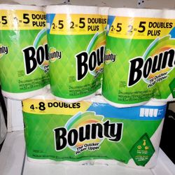 3 PACKS OF BOUNTY 2 DOUBLE PLUS =5 & BOUNTY 4 DOUBLES =8  PICK A SIZE FOR $25/$25 POR LOS 4 PAQUETES