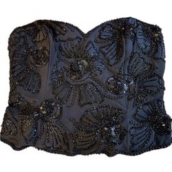 Oleg Cassini Black Tie x Neiman Marcus Early 90s Silk Beaded & Sequined Corset Sz S