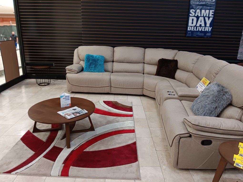 *Living Room Special!!!*---Bold Alejandra Mocha Microfiber Reclining Sectional Sofa---Delivery And Financing Available🤭