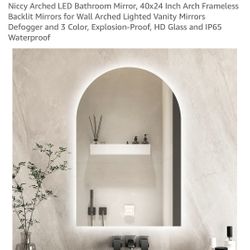40”x24” Niccy Arched LED Bathroom Mirror  Inch Arch Frameless Backlit Mirrors for Wall Arched Lighted
