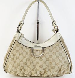 💯Authentic GUCCI Brown GG Canvas and Gold Leather Tote Hand Bag Purse 