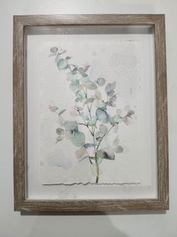 Framed Eucalyptus Botanical Watercolor Style Wall Art Wood Frame 14" x 18"