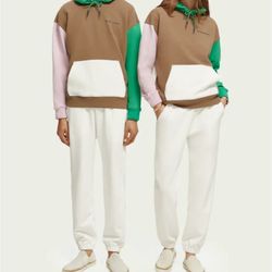 Scotch & Soda Unisex Colour-Block Hoodie Brown Multi Size S