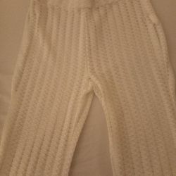 New(petite L)_white, lace, knit, long, wide leg pants
