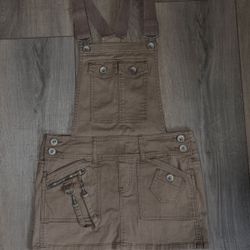 Brown denim skirt overalls