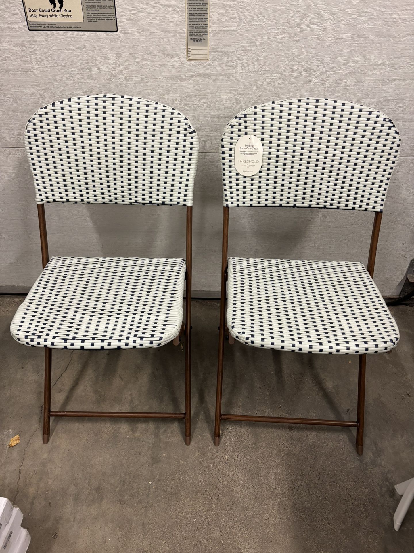 New Pair of Blue & White Folding Patio Cafe Chairs