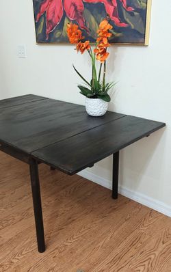 Long Rectangular Square Dark Espresso Solid Wood Drop Leaf Extension Dining Room Table Expandable