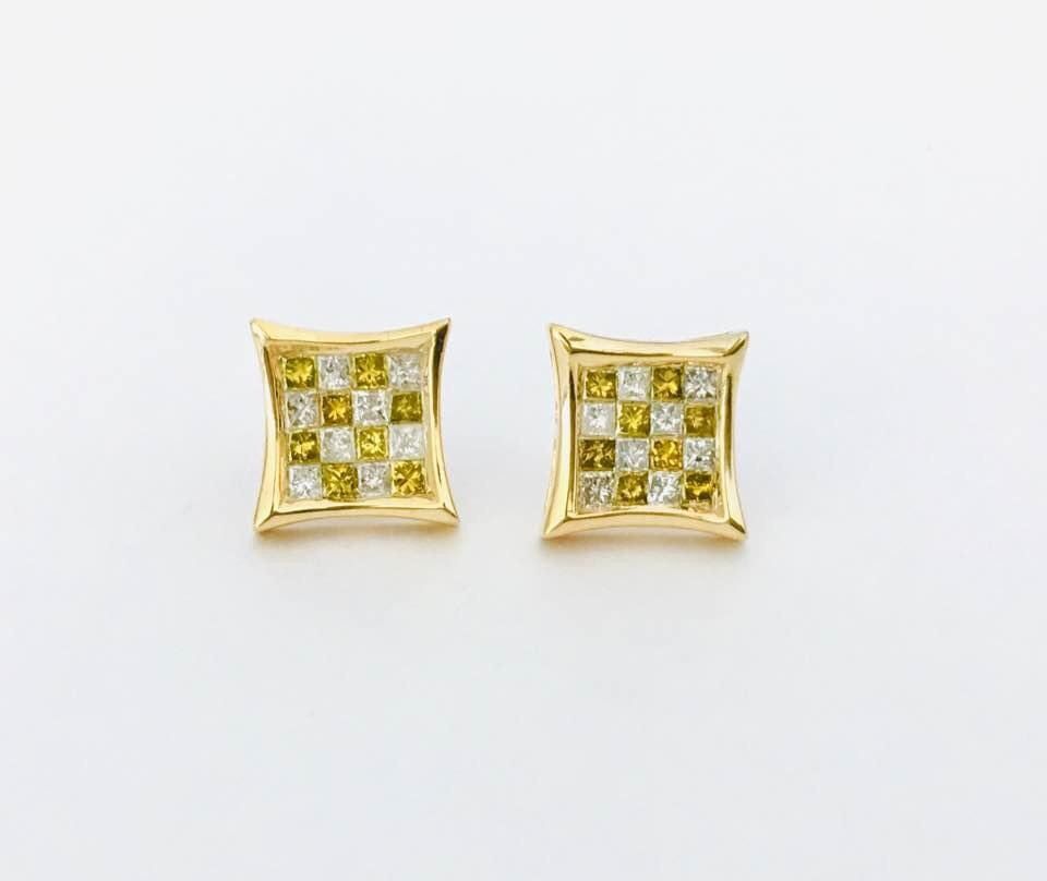 14k Gold, White and Fancy Yellow Diamond Earings