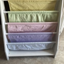 Heavy Duty Cotton Canvas Fabric Kids Wooden Bookshelf 