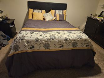 Black Leather Queen Headboard and Frame
