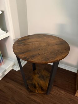 Round Wood and Metal Side Table
