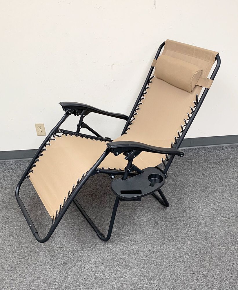 New $35 each Adjustable Zero Gravity Lounge Chair Recliner for Patio Pool w/ Cup Holder (2 Colors)