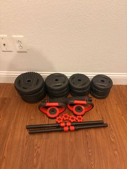 Adjustable Dumbbell Weight Set (with barbell attachment)
