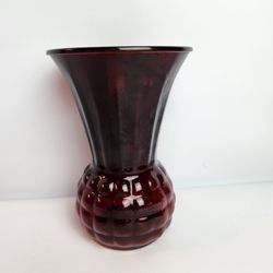 Vintage Mid Century Anchor Hocking Royal Ruby Red Pineapple Glass Vase 9" high , 6 1/4" wide at opening , 4" wide at base. 