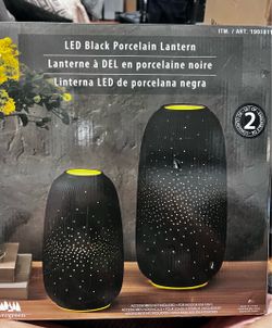 LED Black Porcelain Lantern Set of 2