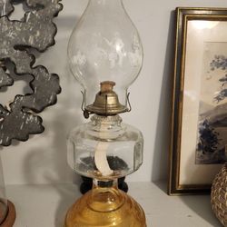Vintage Amber Glass Lamp Pair