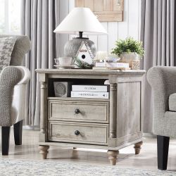 Farmhouse End Table, Sofa Side Table with Charging Station, Nightstand