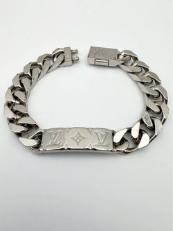 Authentic Louis Vuitton Logo Monogram Chain Bracelet Silver tone Italy M00270