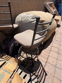 Chairs, queen bed frame, bing bag